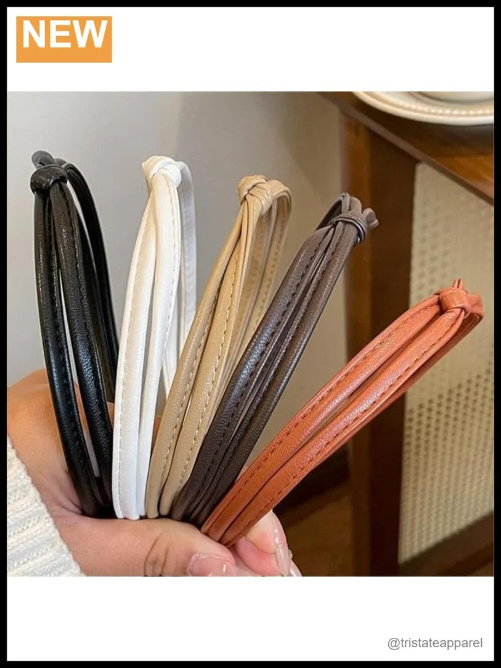 5 Pcs Thin Faux Leather Headbands for Women, Cute Knotted Head Bands